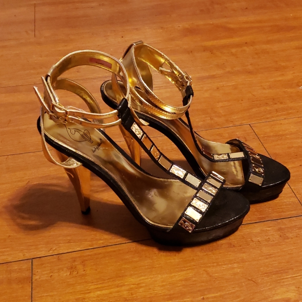 Baby Phat Black & Gold Platform Sandals Sz 7.5
